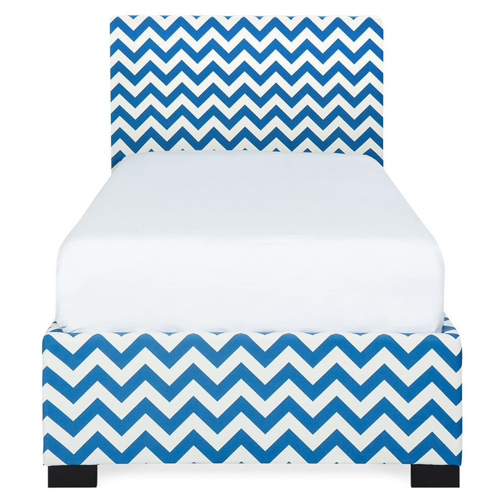 FANCY ZIG-ZAG BLU Pat tapițat copii, 90x200cm, somieră inclusă