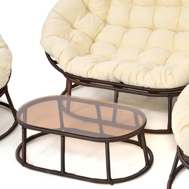 PAPASANS Set mobilier terasă/grădină, 2 fotolii, canapea și măsuță