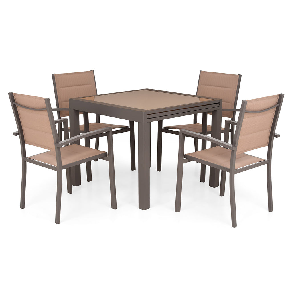 LUCCA Set mobilier terasă/grădină, 4 scaune și masă extensibilă