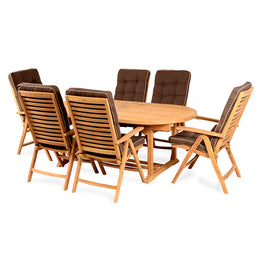 TROPICAL Set mobilier gradina/terasa, 6 scaune pliabile și cu spătar reglabil, masa estensibilă