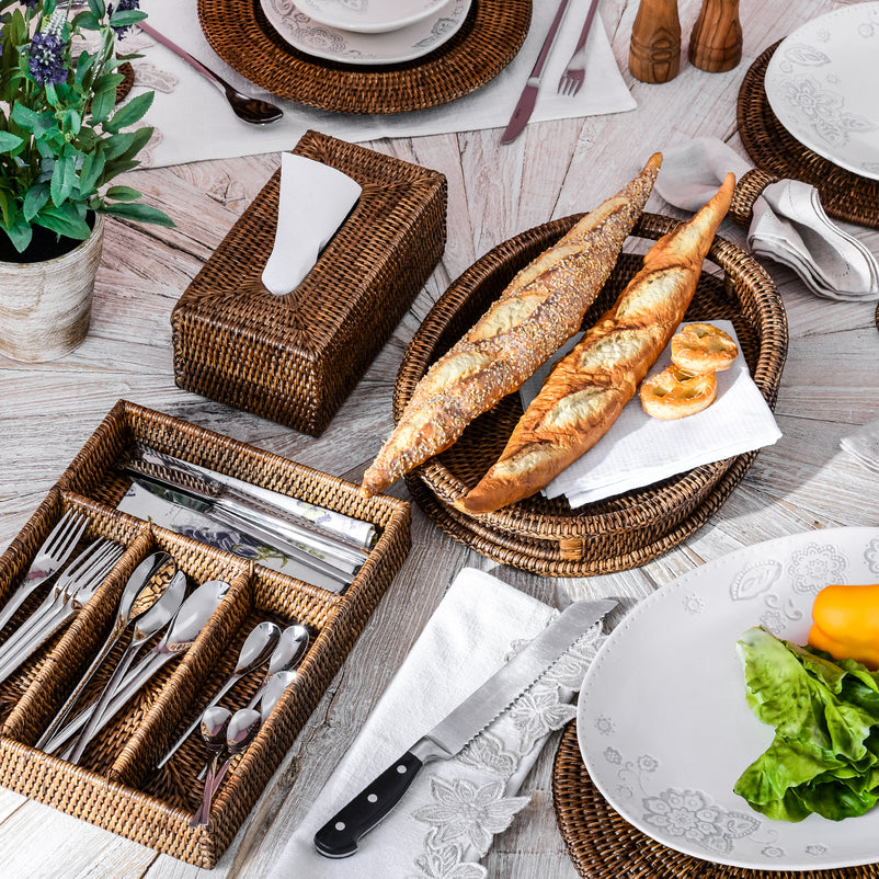 ARTESIA Tavă servire cu mânere, ratan, L.40cm