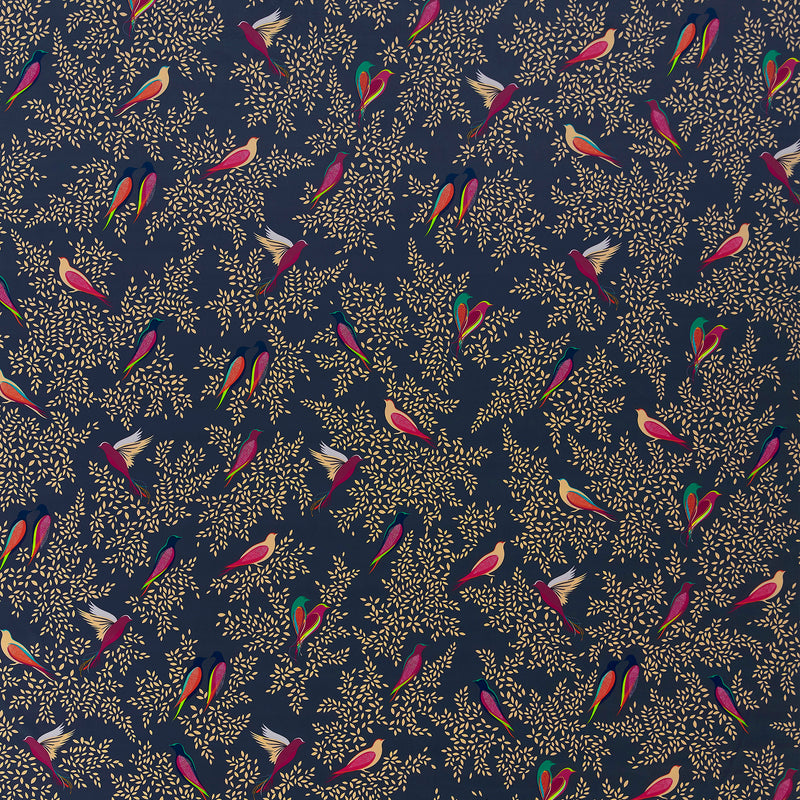 DEEP NAVY BIRDS VELVET Material textil